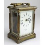Brass five glass carriage clock, by Mappin & Webb, Paris, white enamel dial with Roman numerals, a