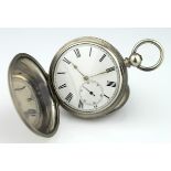 Gents silver cased full hunter pocket watch, (case marked "fine silver", The white dial with black