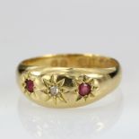 18ct Gold Ruby and Diamond Ring size M weight 3.2g