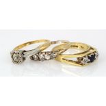 Lot of 18ct Gold Diamond/Sapphire set Rings (3) weight 9.8g