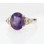 9ct White Gold Rocks & Co Amethyst and Diamond Ring size N weight 4g