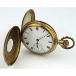 Gents gold plated half hunter pocket watch by Waltham circa 1903 in the Dennison case, the white