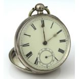 Gents silver cased open face pocket watch, hallmarked Birmingham 1885. The white dial with black