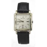 Gents Bulova wristwatch circa 1964. The square light cream dial with silvered baton markers &