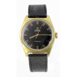 Gents gold plated Omega Geneve automatic circa 1968, The black dial with gilt baton markers, watch