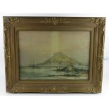 Cornish interest. Watercolour, depicting St. Michaels Mount, some fading, framed & glazed, image