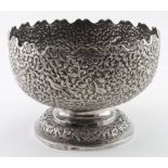 Victorian Scottish silver fruit bowl, with ornate floral & bird decoration, hallmarked 'David &