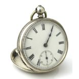 Gents silver cased open face pocket watch, hallmarked Chester 1875. The white dial with black