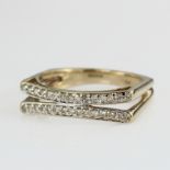 9ct yellow gold two row band ring set with approx. 0.25ct diamonds, finger size M weight 2.8g