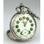 Gents "Premiere Qualite" large silver open face pocket watch (marked 800). The white dial with