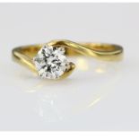 18ct Gold Solitaire Diamond Crossover Ring approx 0.75ct weight size M weight 4.0g