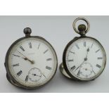 Silver pocket watch, enamel dial with subsidiary dial, stamped '.935', diameter 48mm approx. (