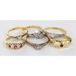 Six 18ct Gold Diamond set Rings weight 16.1g