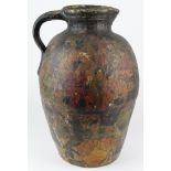 Large water jug, wrapped with paper depicting Oriental figures, circa late 19th to early 20th