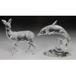 Swarovski Crystal. Two Swarovski figures, comprising Dolphin (no. 190365) & Deer (no. 247963, with