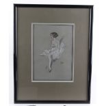 Pencil & gouache drawing, depicting a female ballerina, signed by the artist, mounted, framed &