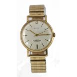 Gents 9ct cased Buren super slender automatic wristwatch, the cream dial with gilt baton markers and