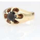 9ct yellow gold garnet single stone gypsy ring, finger size N weight 5.4g