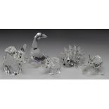 Swarovski Crystal. Five Swarovski figures, comprising Snail (no. 196501); Hedgehog, Elephant (x 2) &