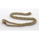 9ct yellow gold fancy link 50cm long chain with decorative box clasp with safety catches, weight