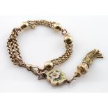 9ct Gold enamelled Tassle Bracelet with safety chain weight 15.7g