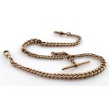 9ct gold "T" bar pocket watch chain. Approx length 37cm, total weight 42.5g