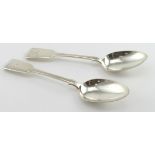 Two Exeter silver Fiddle Pattern dessert spoons, hallmarked J.W. & J.W. (James & Josiah Williams)