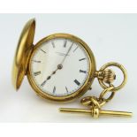 Ladies 18ct cased half hunter pocket watch, hallmarked London 1894. The white dial signed "Wm