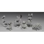 Swarovski Crystal. Six Swarovski figures, comprising Goose (no. 174963); Cat (no. 7659 NR 031