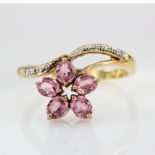 9ct Gold Rocks & Co Padparadscha Sapphire and Diamond Ring with COA size N weight 3.2g