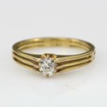Yellow metal (tests 10ct) Solitaire Diamond Ring approx 0.25ct weight size M weight 2.7g