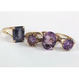 9ct Gold Amethyst set Rings (4) weight 15g