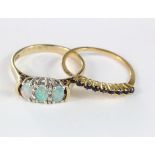 10ct Gold and Yellow Metal Rings (2) set with Opal and Sapphire weight 4.0g