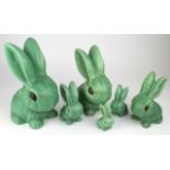 Sylvac. A group of six green Sylvac rabbits of various sizes, including nos. 1028, 1027, 1065, the
