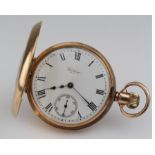 Gents 9ct cased half hunter pocket watch by Waltham. Hallmarked Chester 1928. The white dial with