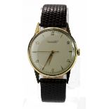 International Watch Co "Schaffhausen" gents 14ct gold cased manual wind wristwatch. The cream dial