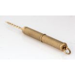 9ct gold propelling cigar drill ? with engine turned decoration. Hallmarked Birmingham 1969. total
