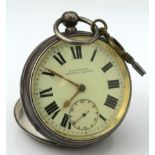 Gents silver cased open face pocket watch, hallmarked Birmingham 1913?. The white dial with bold