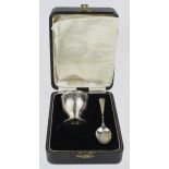 Mixed silver lot of three boxed items comprising fork and spoon, egg cup and spoon and a modern