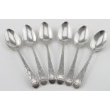 Six Newcastle Old English silver bright-cut teaspoons by DL (Dorothy Langlands), c1805 (no date