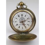 Gents base metal full hunter pocket watch, possibly Russian, approx 48mm dia, working when