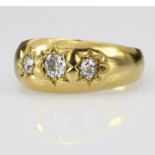 18ct Gold three stone Diamond gypsy style Ring size P weight 5.0g