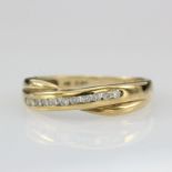 9ct yellow gold channel set diamond half eternity ring with known diamond weight of 0.15ct, finger