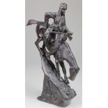After Fredric Remington. Bronze statue, depicting an American Indian on horseback, signed, height