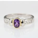 9ct White Gold Amethyst and Diamond Ring size N weight 3.1g