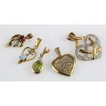 Five assorted 9ct Gold stone set Pendants weight 5.9g