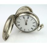 Gents silver cased full hunter pocket watch, hallmarked London 1884, The white dial with black roman