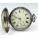 Gents silver cased full hunter pocket watch, approx 1820s - 1830s (hallmarks worn), The off-white