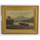 Corbett. Oil on canvas, circa 19th Century, depicting a loch with mountains in the background and