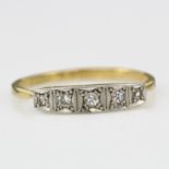 18ct diamond five stone band ring, finger size R, weight 2.2g